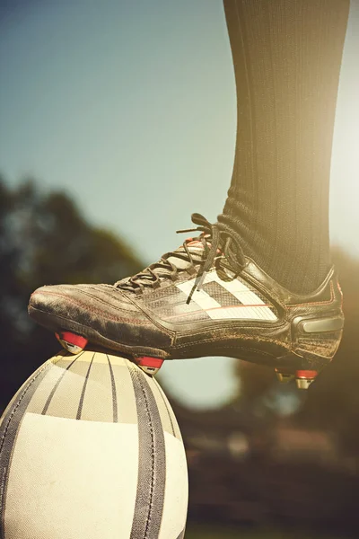 Rugby Man Feet Sports Ball Outdoor Pitch Action Goal Score — Stock Photo, Image