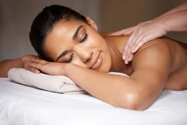 Girl Sleeping Hands Back Massage Hotel Relax Zen Resting Wellness — Stock Photo, Image