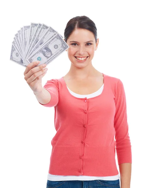Finanzas Dinero Ganador Con Retrato Mujer Para Inversión Éxito Crecimiento —  Fotos de Stock