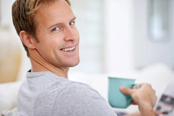 Life Portrait Handsome Having Coffee While Reading Newspaper — Stock Photo, Image