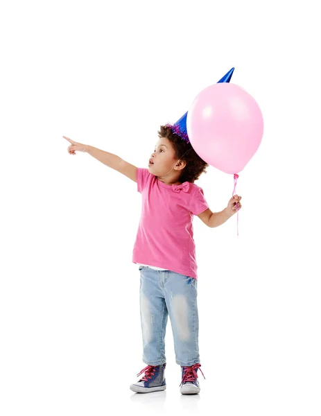 Можу Пограти Цьому Студійний Знімок Милої Маленької Дівчинки Капелюсі Вечірки — стокове фото