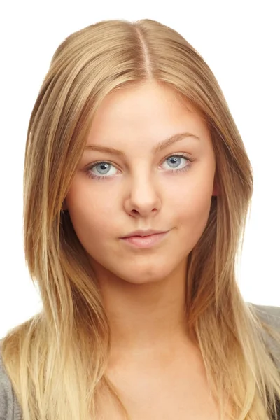 Jovem Confiante Retrato Estúdio Uma Menina Adolescente Atraente Isolado Branco — Fotografia de Stock