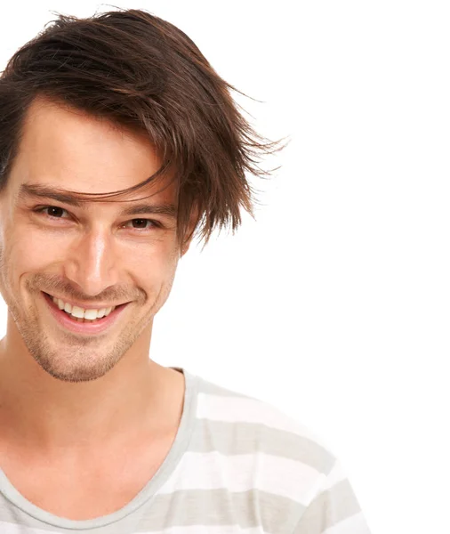 Mockup Glimlach Portret Van Man Studio Voor Casual Trendy Coole — Stockfoto