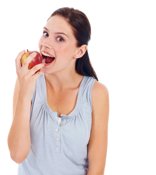 Eating Apple Portrait Health Woman Fruit Product Lose Weight Diet — Stock Photo, Image