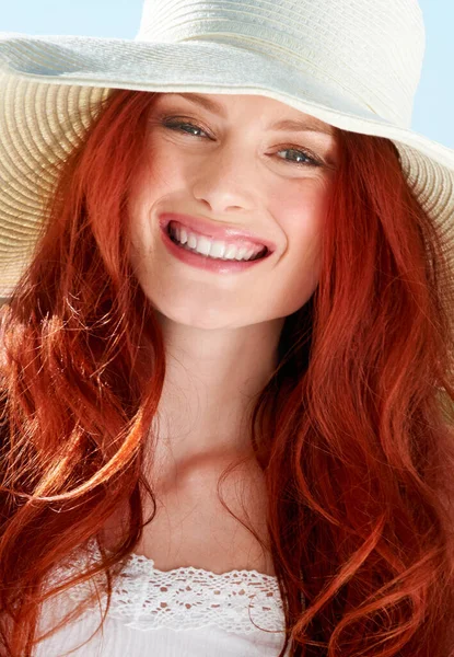 Mulher Feliz Retrato Rosto Com Chapéu Palha Para Férias Verão — Fotografia de Stock