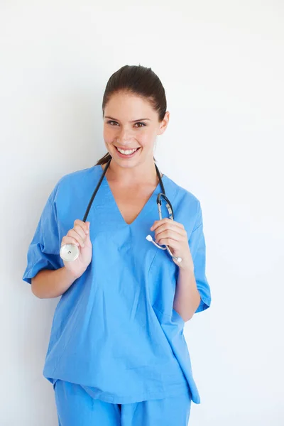Retrato Médico Estetoscopio Enfermera Feliz Por Carrera Enfermería Estudio Salud —  Fotos de Stock