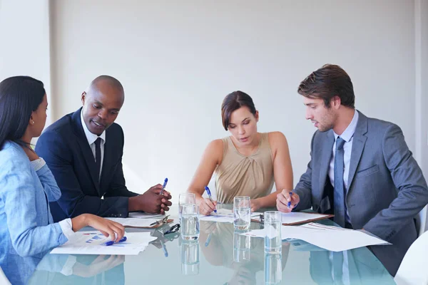 Discussion Writing Business People Planning Meeting Office Brainstorming Corporate Project — Stock Photo, Image