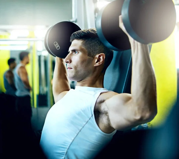 Your Own Hero Man Doing Upper Body Workout Gym — Stock Photo, Image