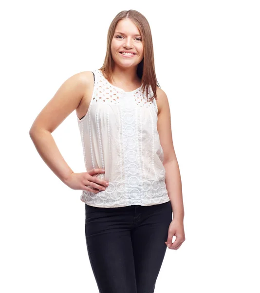 Позитивный Настрой Студийный Снимок Привлекательной Женщины Позирующей Белом Фоне — стоковое фото