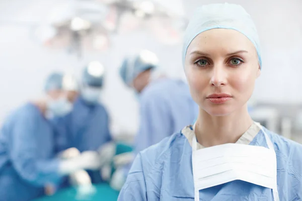 Reluctant Give Bad News Closeup Portrait Female Surgeon Serious Look — Stock Photo, Image