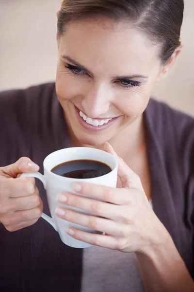 Enjoying Fresh Aroma Young Woman Holding Cup Coffee Closeup — Fotografia de Stock