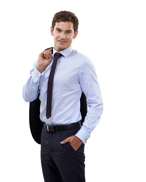 Bequem Seinem Geschäftsansatz Studioaufnahme Eines Gut Gekleideten Geschäftsmannes Vor Weißem — Stockfoto
