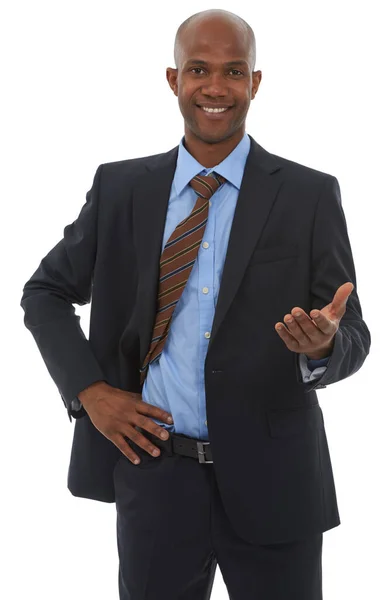 Säkert Att Lyckas Afrikansk Amerikansk Affärsman Som Gestikulerar Inför Kameran — Stockfoto
