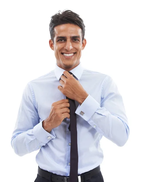 Зробити Правильне Перше Враження Красивий Бізнесмен Випрямляє Краватку — стокове фото