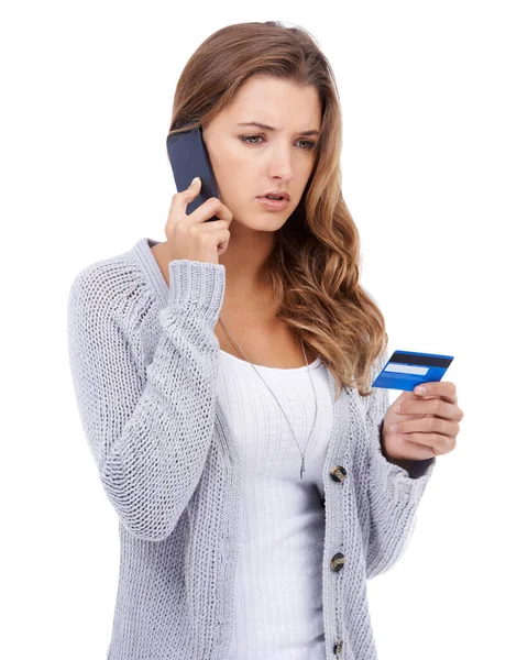 Cellphone Banking Young Woman Giving Her Credit Card Details Phone Stock Image