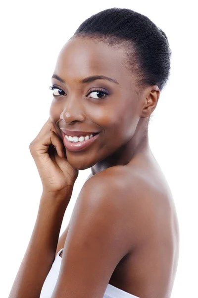 Důvěra Její Krásu Studio Záběr Atraktivního Afrického Amerického Modelu Izolovaného — Stock fotografie