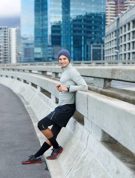 Nothing Better City Dawn Running Young Jogger Taking Break Road — Stock Photo, Image