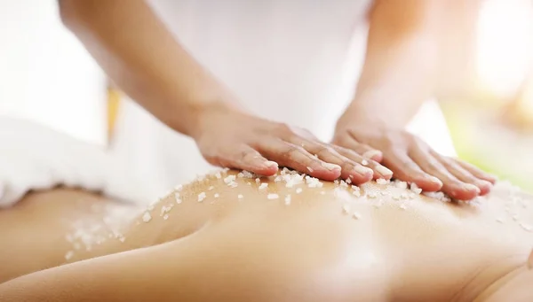Spa Salt Woman Hands Massage Client Skin Care Self Love — Stock Photo, Image