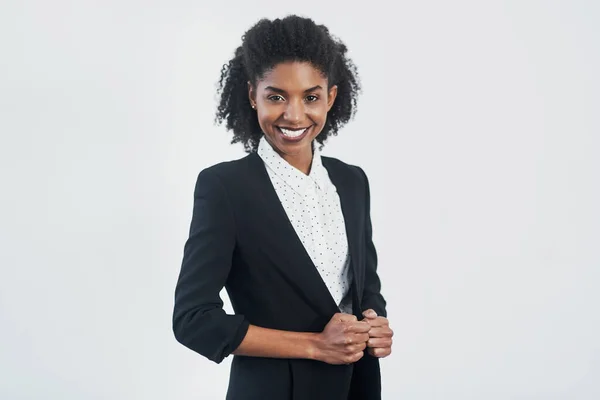 Business Smile Portrait Black Woman Studio Isolated White Background Mockup — Stock Photo, Image