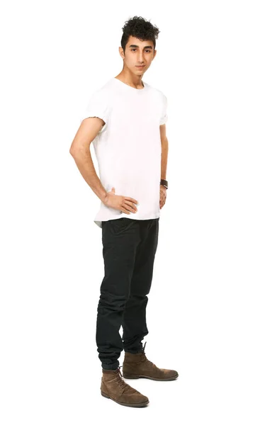 Fashion Confidence Portrait Man Studio Attitude Confident Pride White Background — Stock Photo, Image