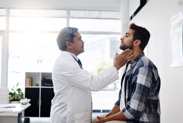 Healthcare Consultation Doctor Checking Throat Patient Advice Help Solution Medicine — Stock Photo, Image