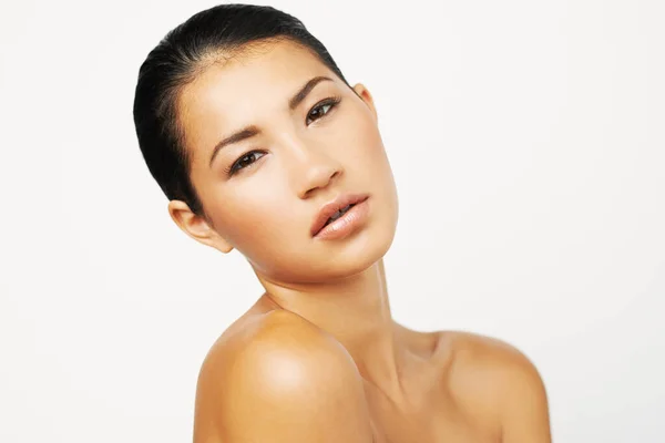 Bellezza Naturale Donna Studio Ritratto Con Cura Della Pelle Dermatologia — Foto Stock