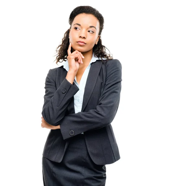 Business Woman Thinking Finger Hand Isolated White Background Finance Growth — Photo