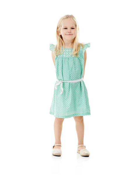 Всі Одягнені Розваги Студійний Знімок Милої Маленької Дівчинки Крихітній Сукні — стокове фото