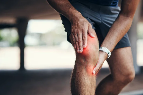 Dor Joelho Treino Lesão Por Atleta Após Aptidão Corrida Exercício — Fotografia de Stock