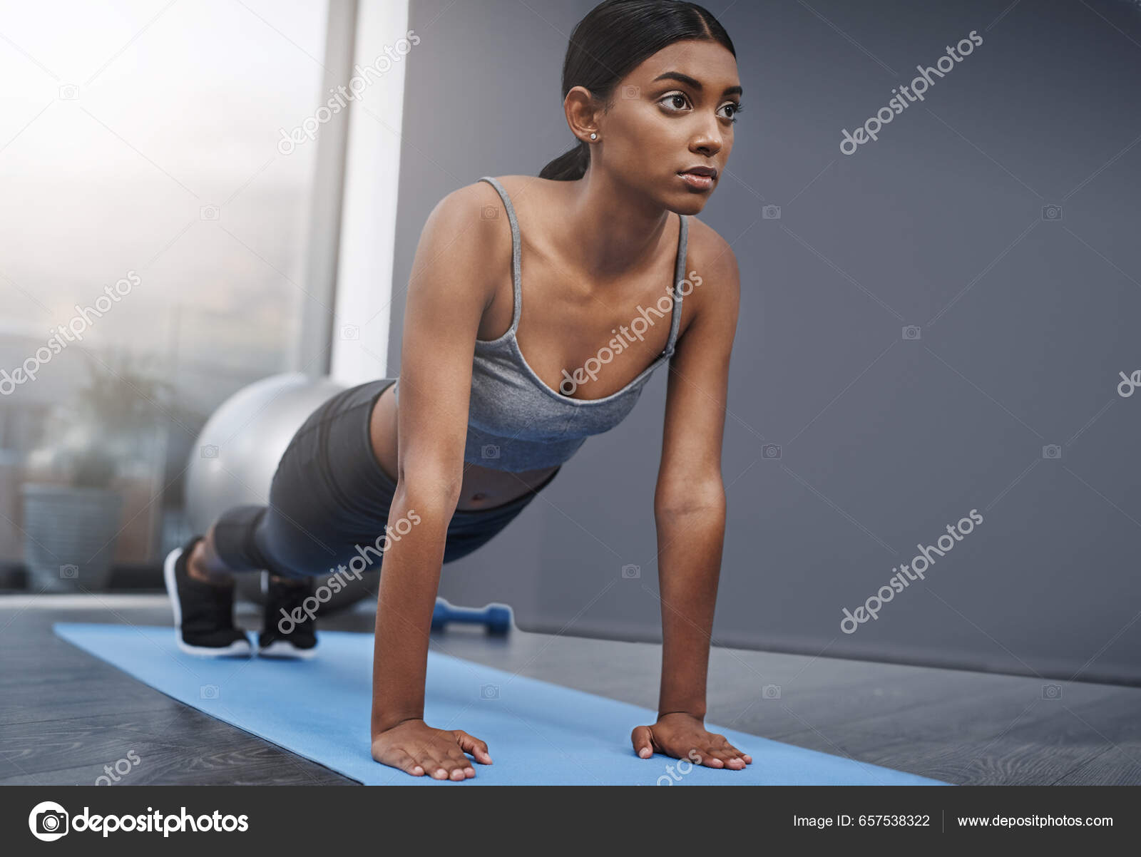Push Ups Fitness Woman Gym Training Exercise Workout Commitment