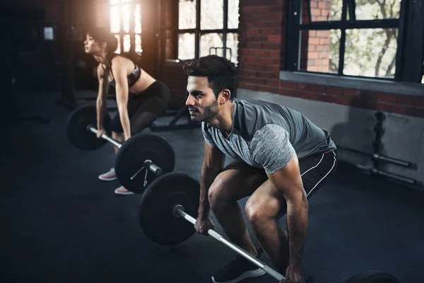 Targeting Major Muscle Groups Young Man Woman Working Out Weights — Stock Photo, Image