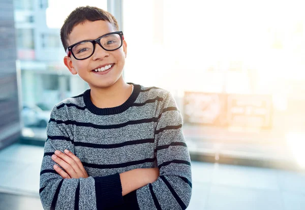Make Being Smart Thing Look Cool Portrait Handsome Young Boy — Stock Photo, Image