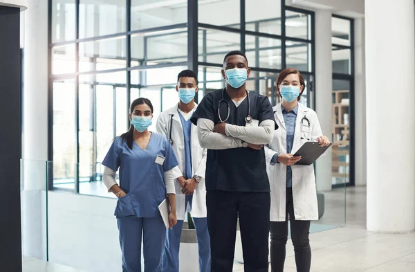 Робити Можемо Група Лікарів Медсестер Які Носять Маски Обличчя Щоб — стокове фото