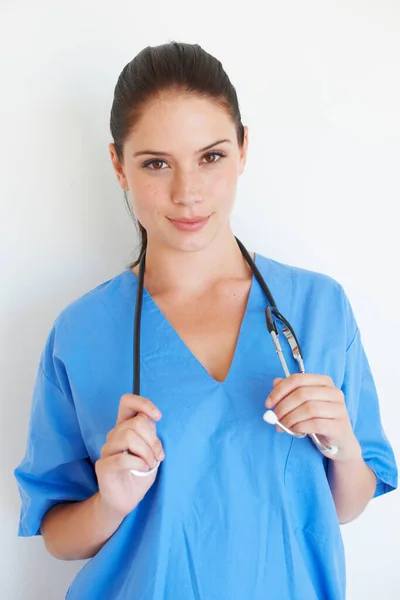 Retrato Estudio Estetoscopio Sonrisa Enfermera Para Carrera Enfermería Servicio Bienestar —  Fotos de Stock