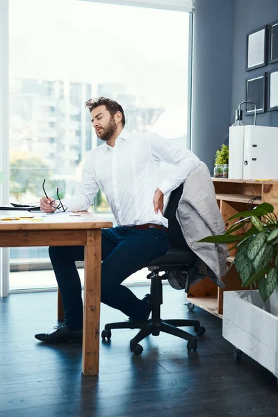 Hes Been Sitting Way Long Young Businessman Suffering Back Pain — Stock Photo, Image