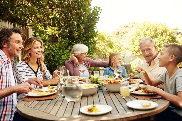 Familie Bijeenkomsten Zijn Geweldig Een Familie Die Samen Buiten Luncht — Stockfoto