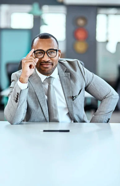 Success Depends Your Perspective Portrait Young Businessman Sitting Office — Stock Photo, Image