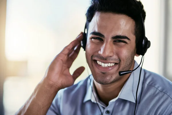 Customer Service Agent Smile Portrait Happy Man Consulting Advice Help — Stock Photo, Image