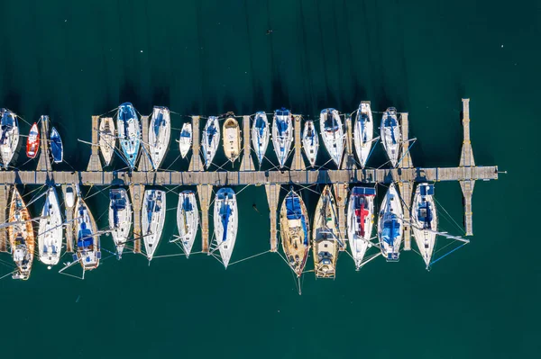 Landschaft Hafen Und Drohne Von Booten Auf Dem Wasser Für — Stockfoto