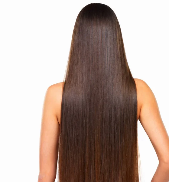Long Silky Hair Days Rearview Studio Shot Young Woman Long — Stock Photo, Image