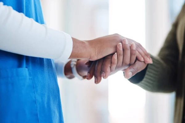 Woman Holding Hands Consulting Nurse Support Empathy Healthcare Service Cancer — Stock Photo, Image