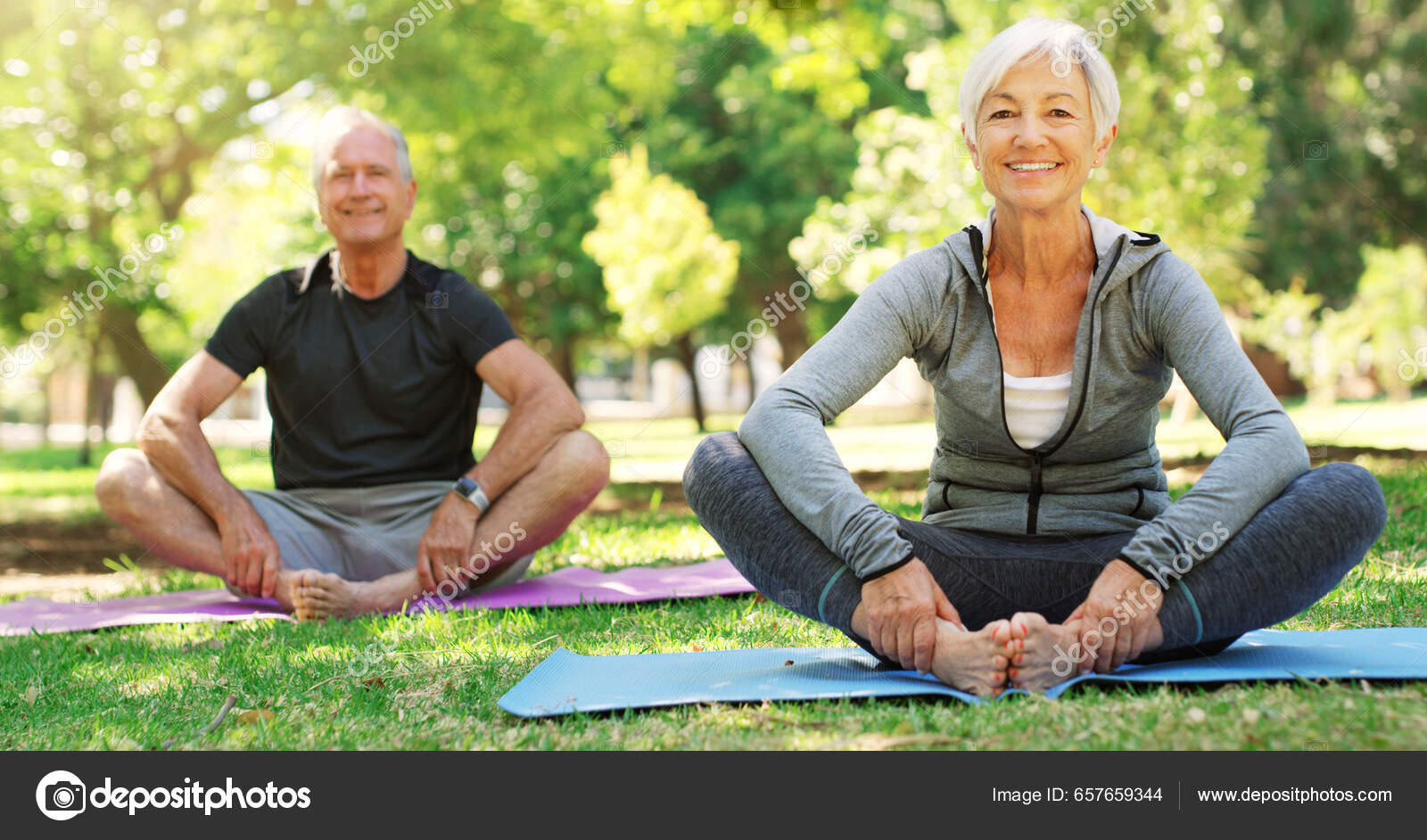 Portrait Meditation Senior Couple Park Yoga Happiness Exercise Zen Workout  Stock Photo by ©PeopleImages.com 657659344