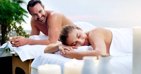 Liebe Wellness Und Paar Freien Für Massage Urlaub Und Ausruhen — Stockfoto