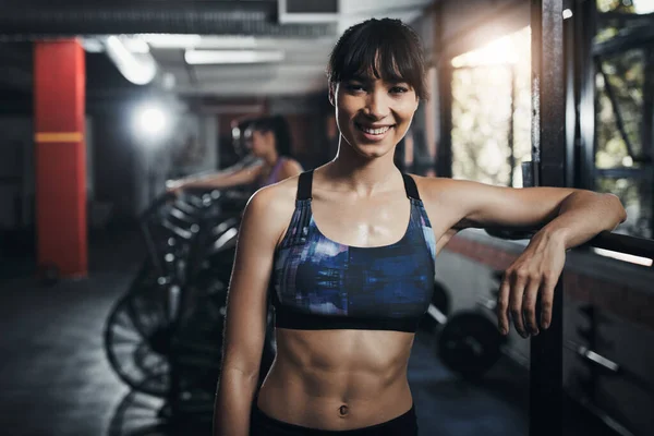 Improvement Motivation Portrait Sporty Young Woman Gym — Stock Photo, Image