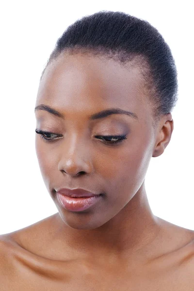 Demure Beauty Closeup Studio Shot Young Beautiful African American Model — Stock Photo, Image