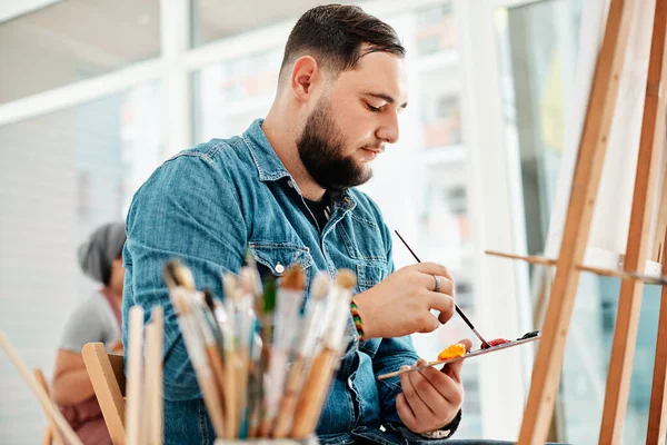 Art Life Handsome Young Artist Sitting Painting Art Class Studio — Stock Photo, Image