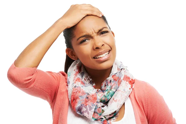 Stuck Annoying Headache Young Woman Grimacing Pain Bad Headache — Stock Photo, Image