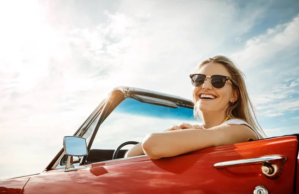 stock image The road is my happy place. a happy young woman enjoying a summers road trip