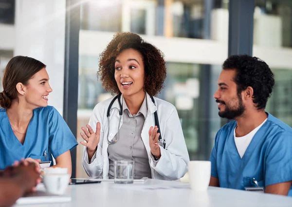 Weve Made Good Progress Month Group Cheerful Young Doctors Having — Stock Photo, Image