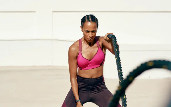 Жінка Фітнес Бій Мотузки Вправи Фізичних Вправ Тренувань Або Оздоровлення — стокове фото